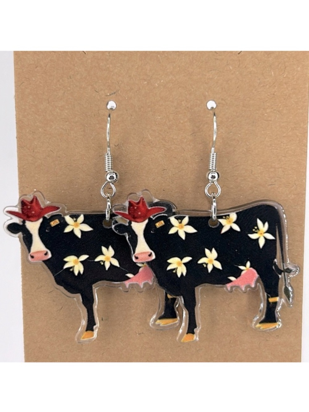 Cute Colorful Cow Dangle 2D Acrylic Earrings Fashion Jewelry